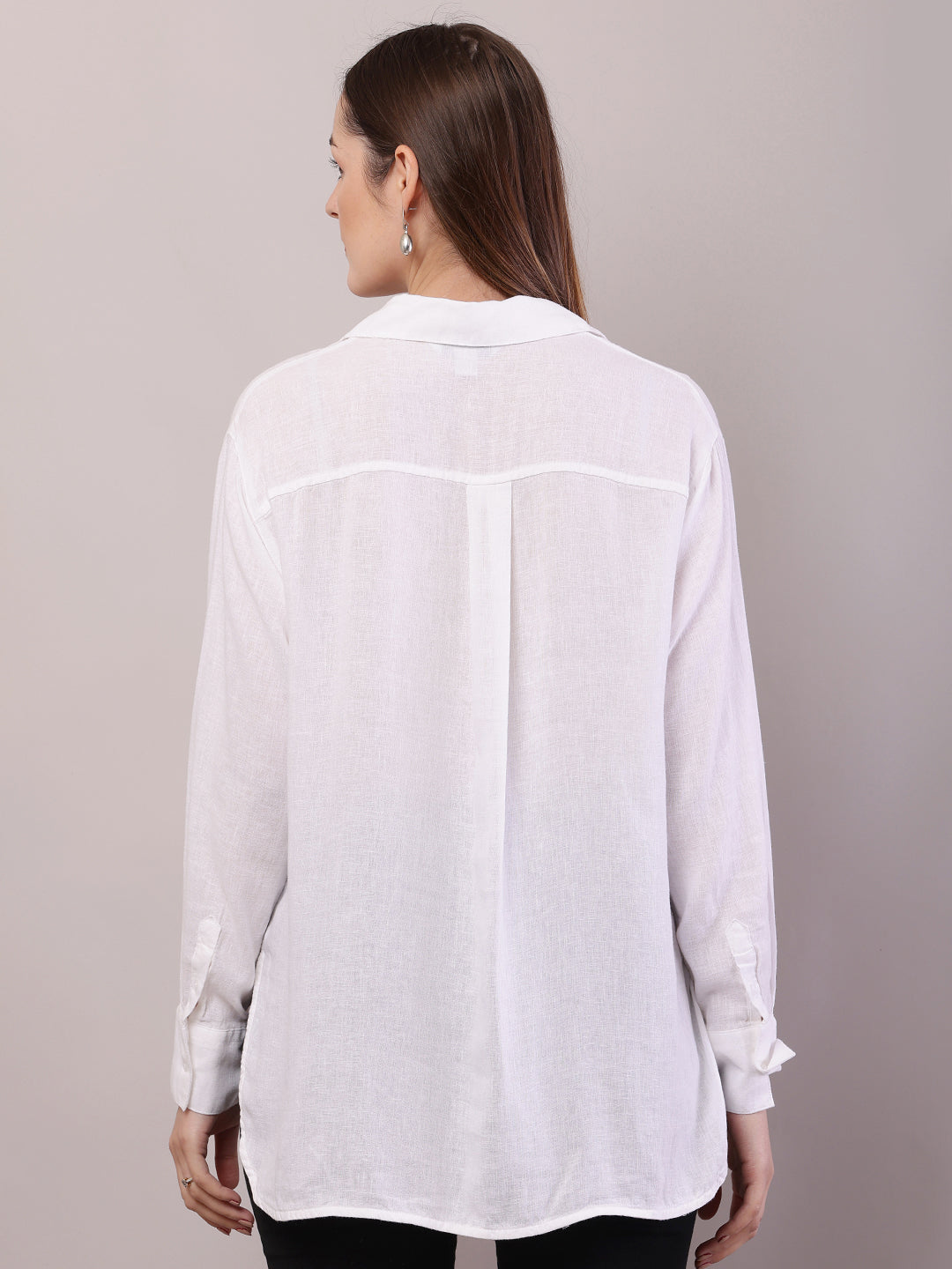 Women White Linen Shirt Collar Full Sleeve Shirt