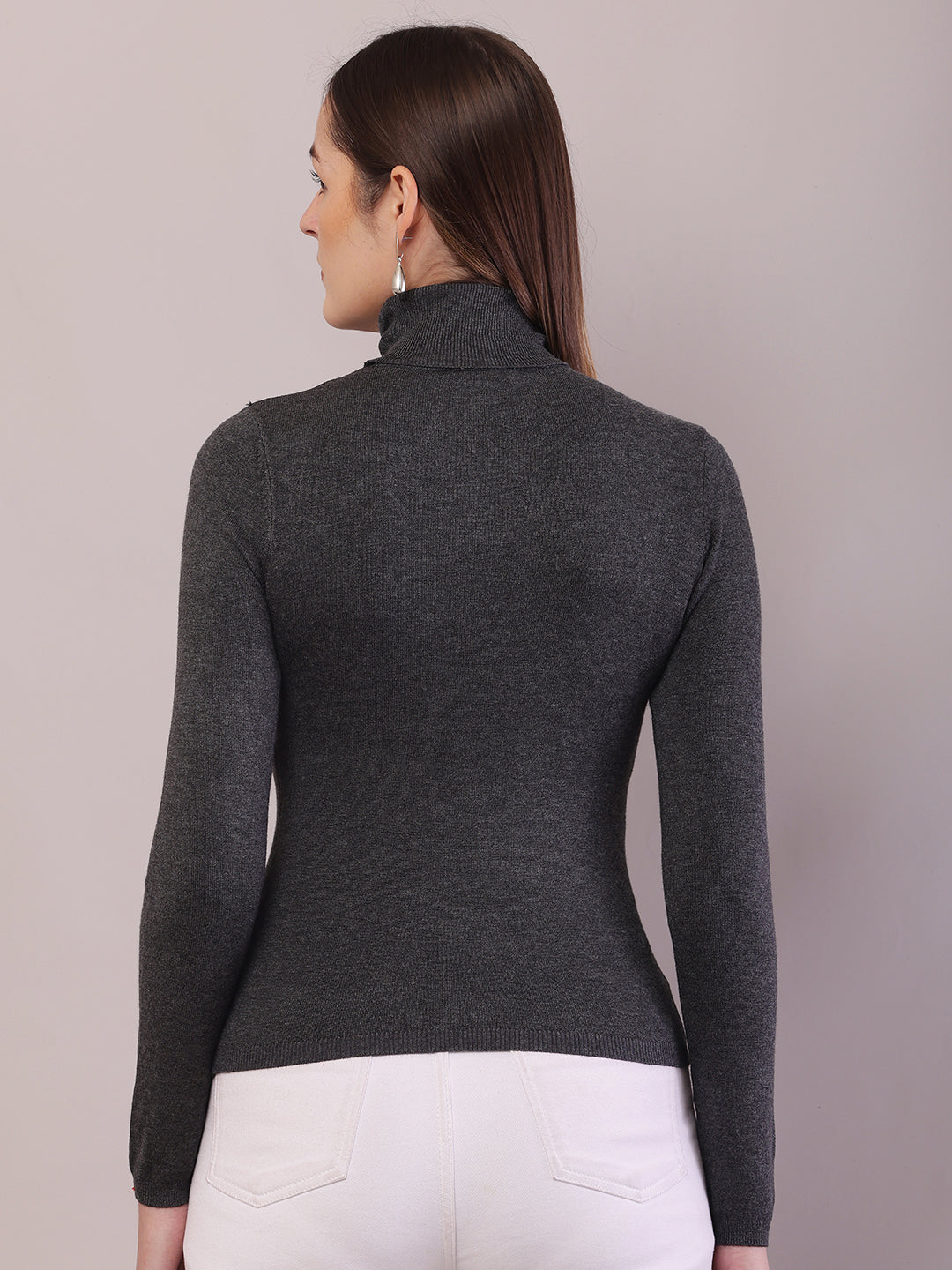 Women Dark Grey Viscose Full Sleeve Sweater