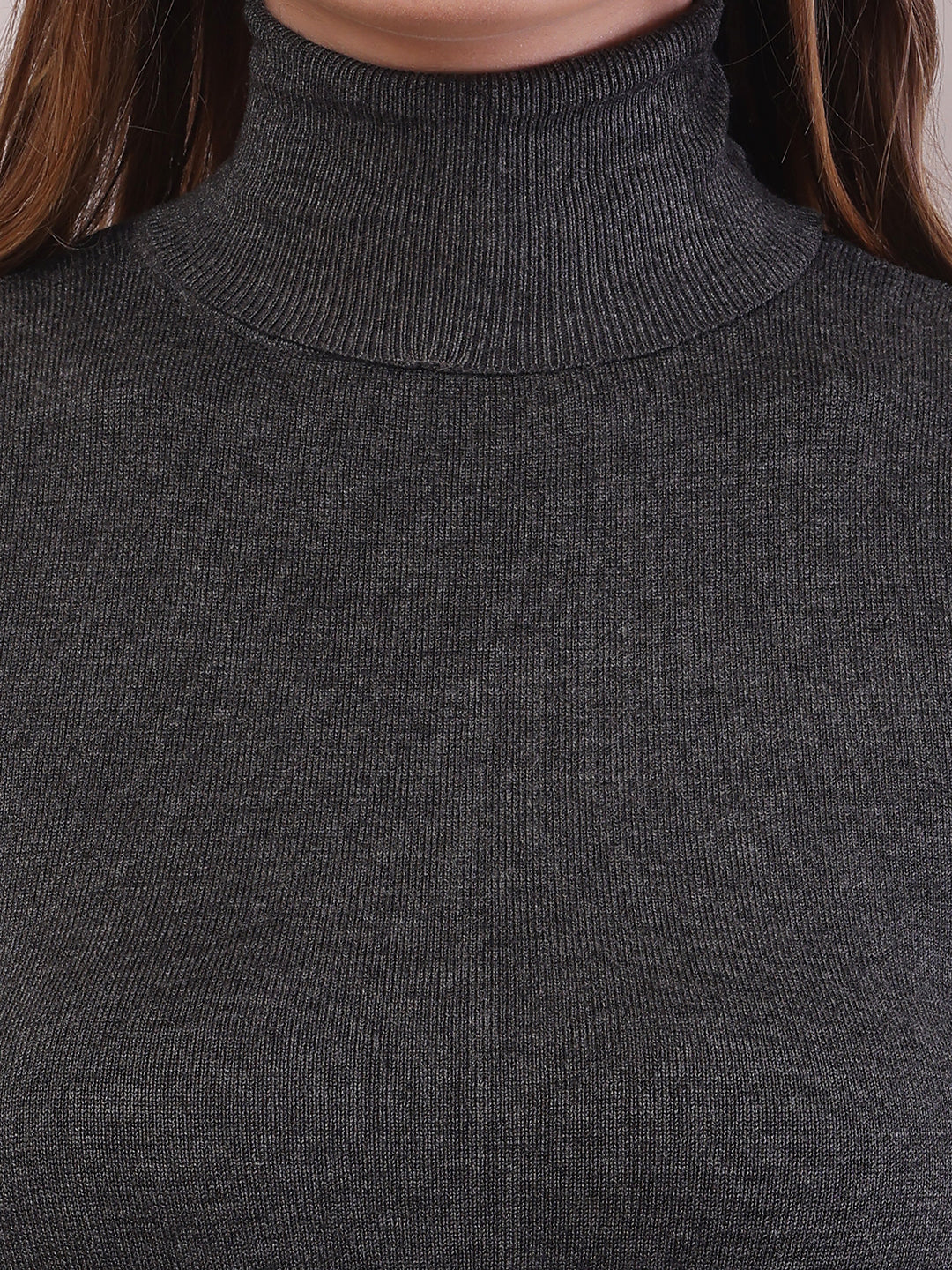 Women Dark Grey Viscose Full Sleeve Sweater