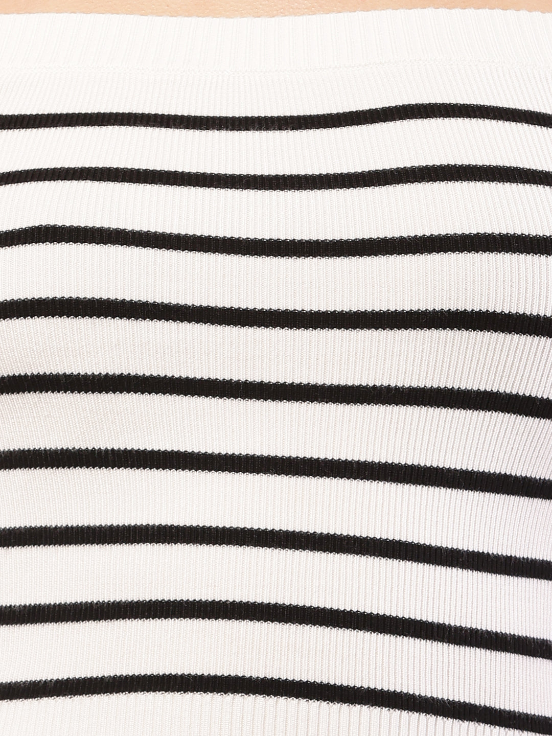 Women white viscose striped off-shoulder top.