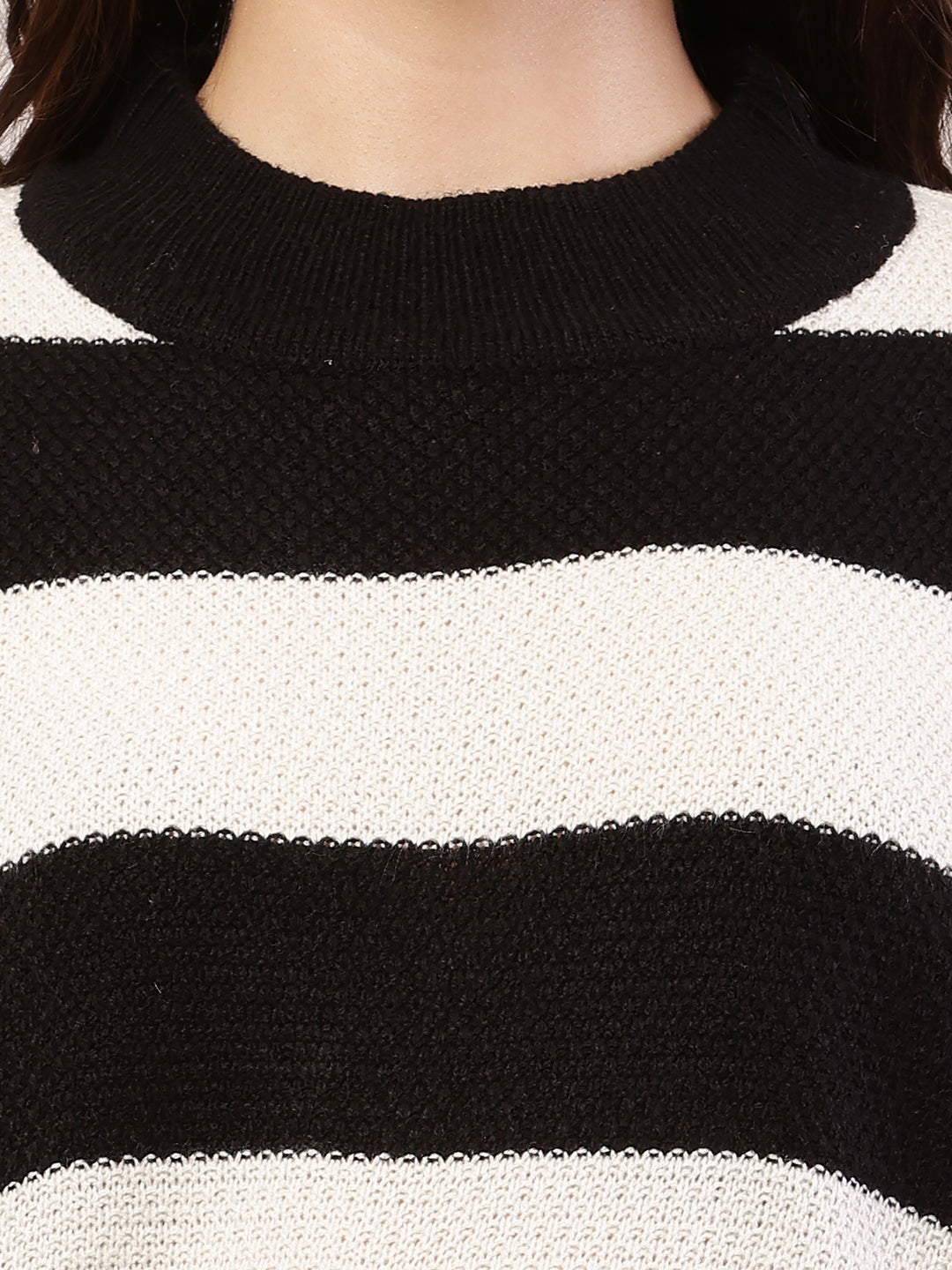 Women black and white acrylic striped sweater