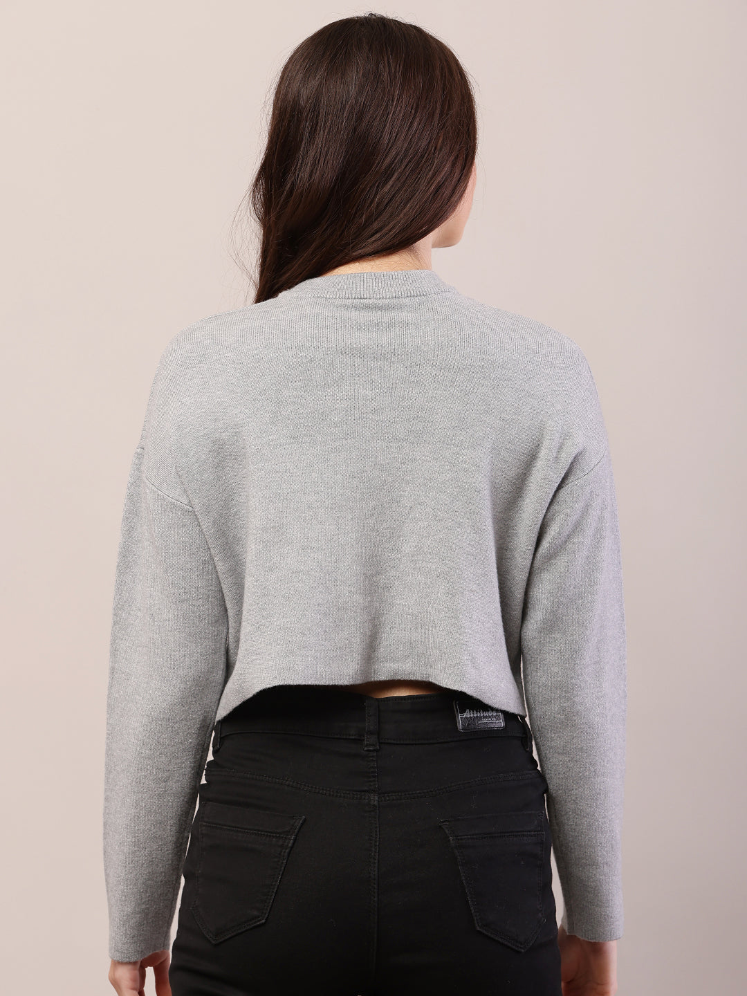 Women grey viscose full sleeve round neck sweater