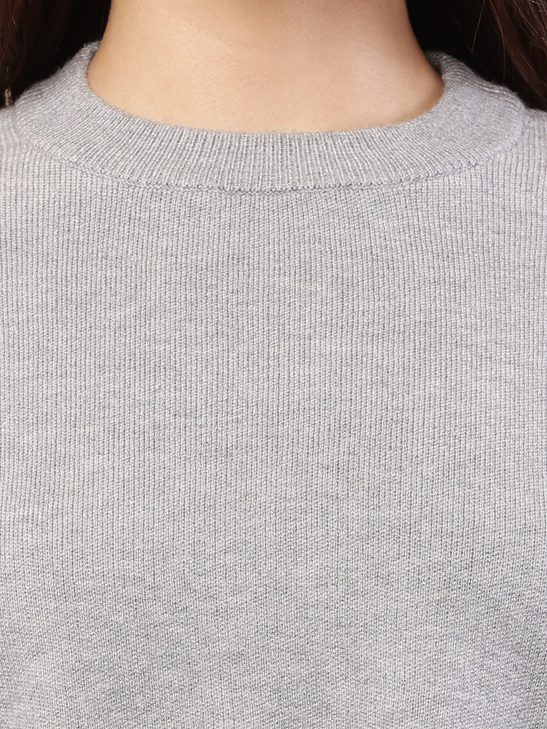 Women grey viscose full sleeve round neck sweater