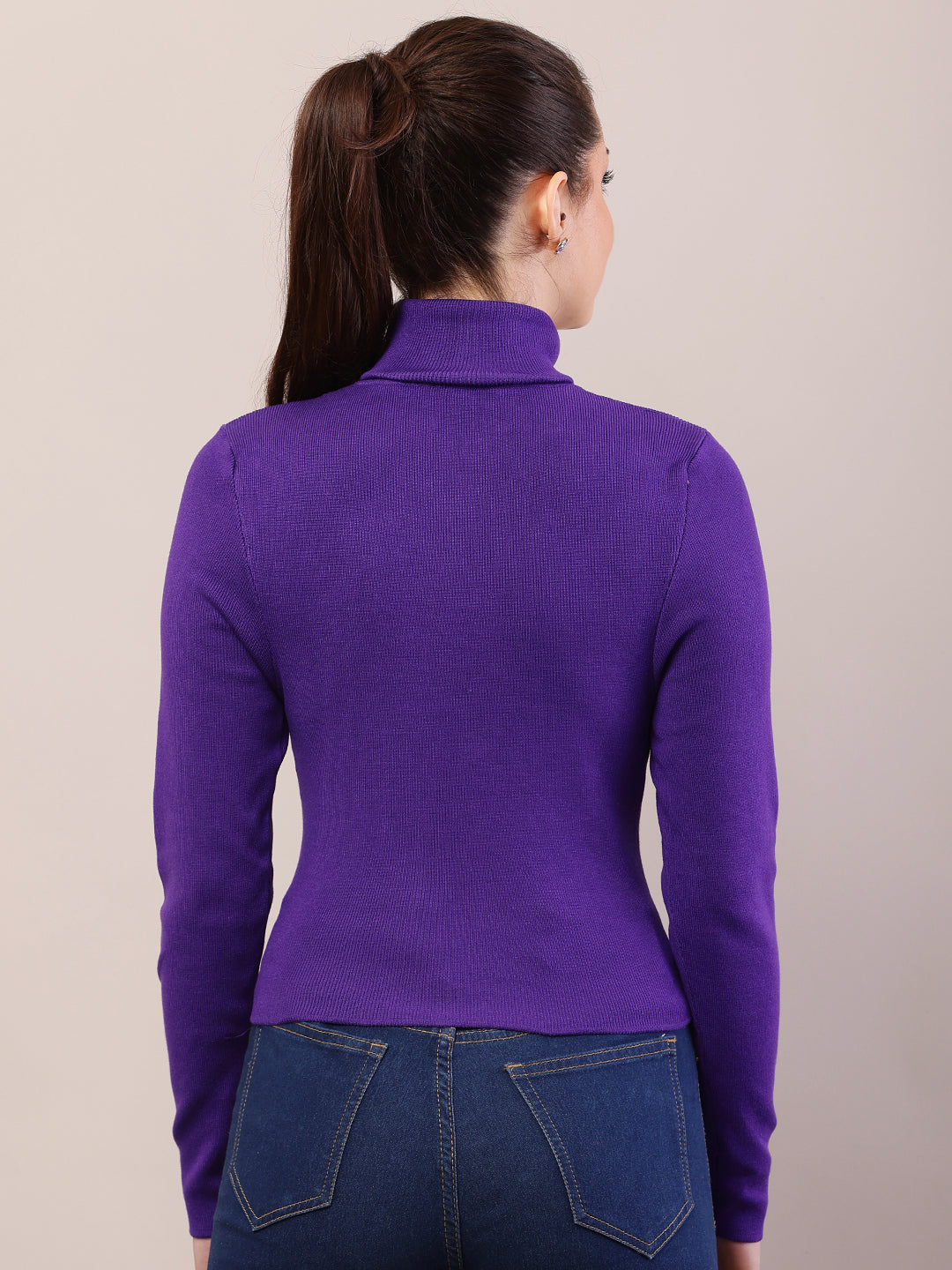 Women purple viscose full sleeve high-neck sweater