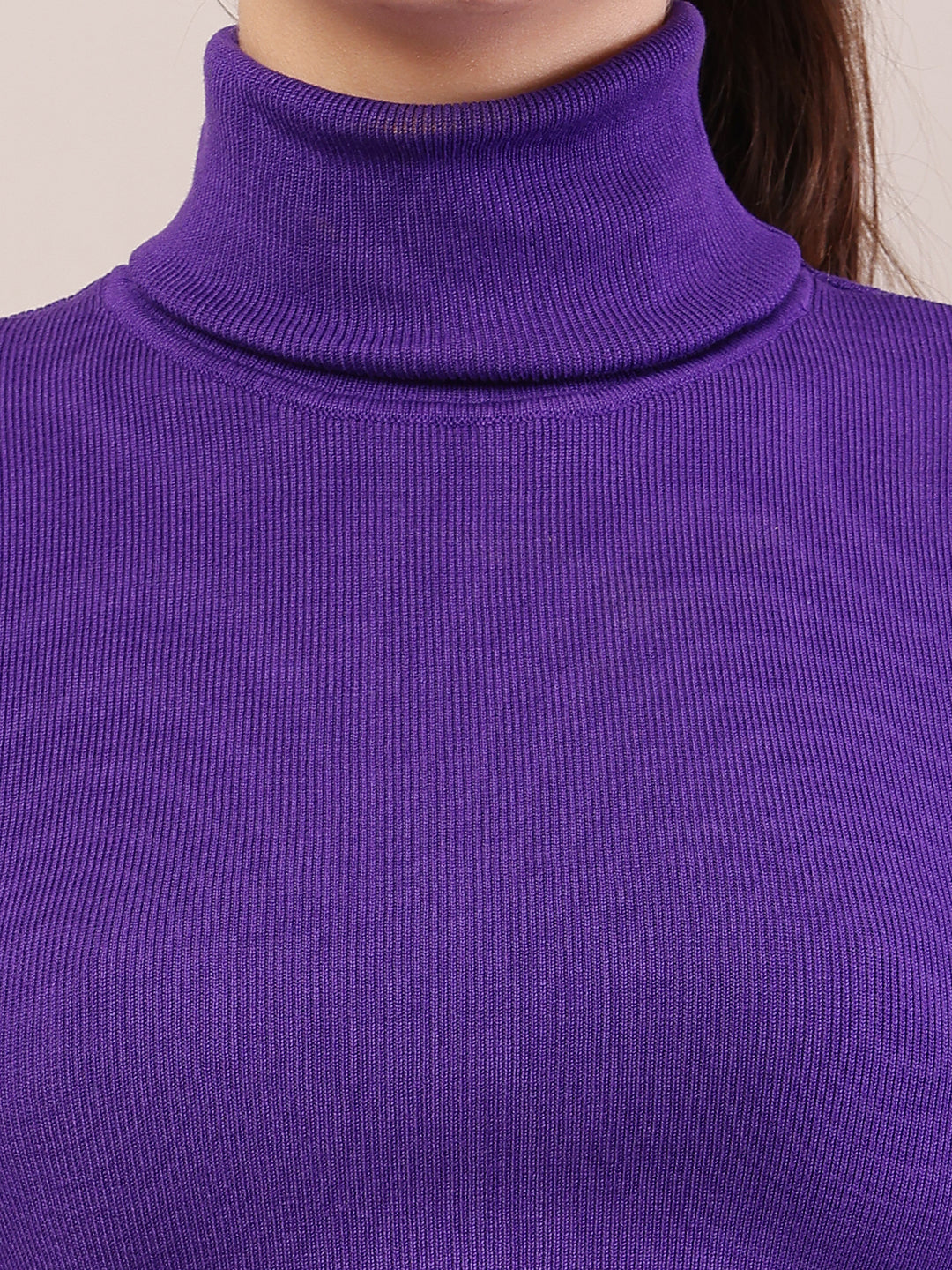 Women purple viscose full sleeve high-neck sweater