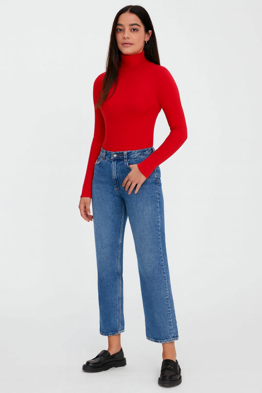Women Red High-Neck Sweater