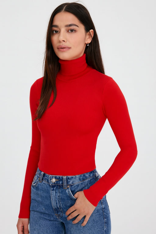 Women Red High-Neck Sweater
