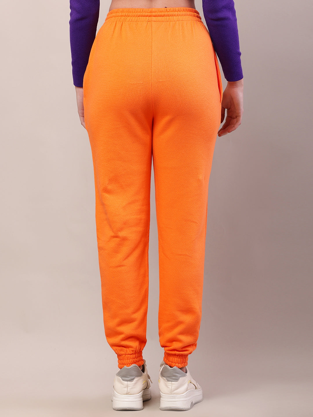 Women orange cotton high-rise regular fit joggers