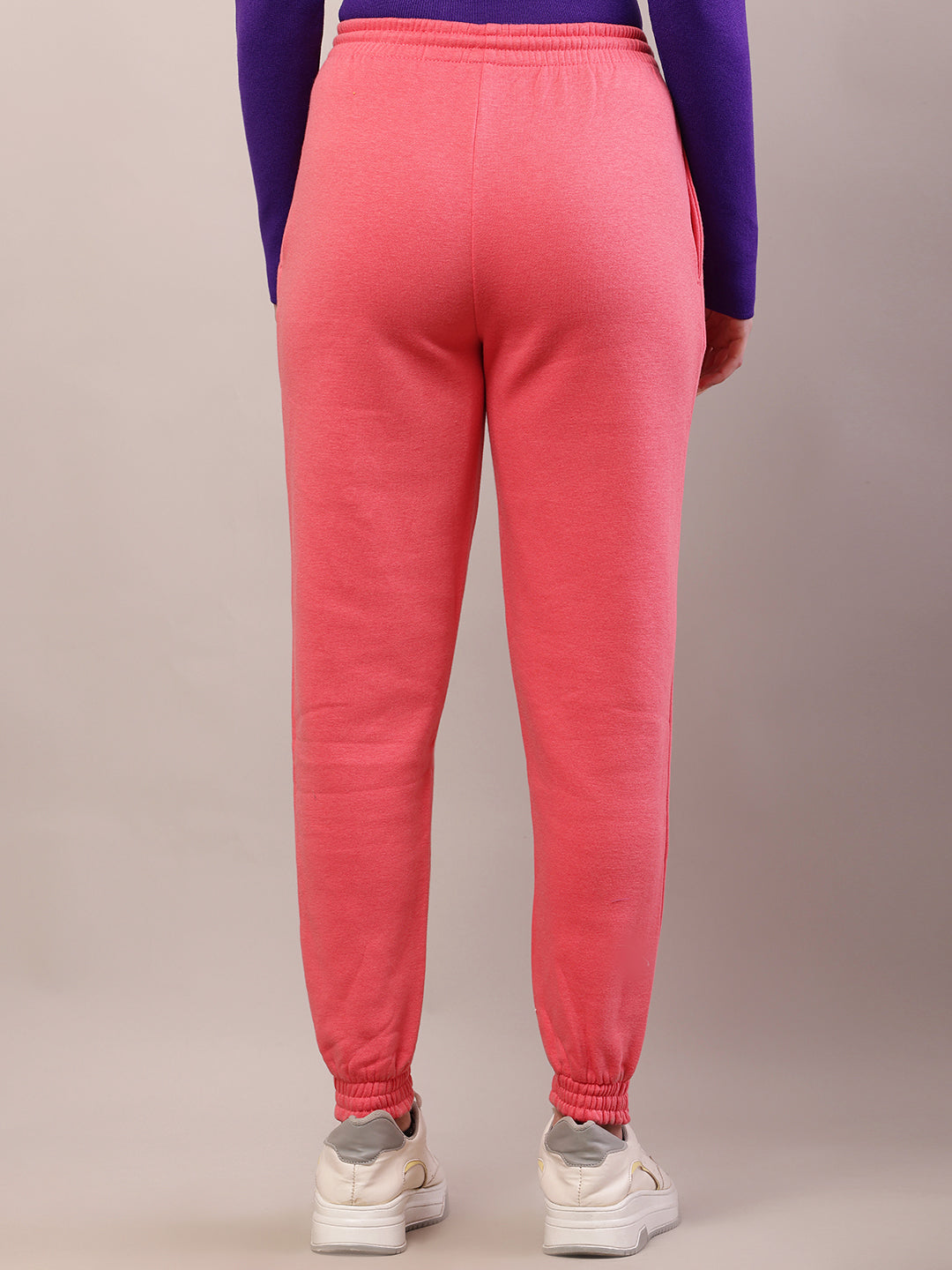 Women pink cotton high-rise regular fit joggers