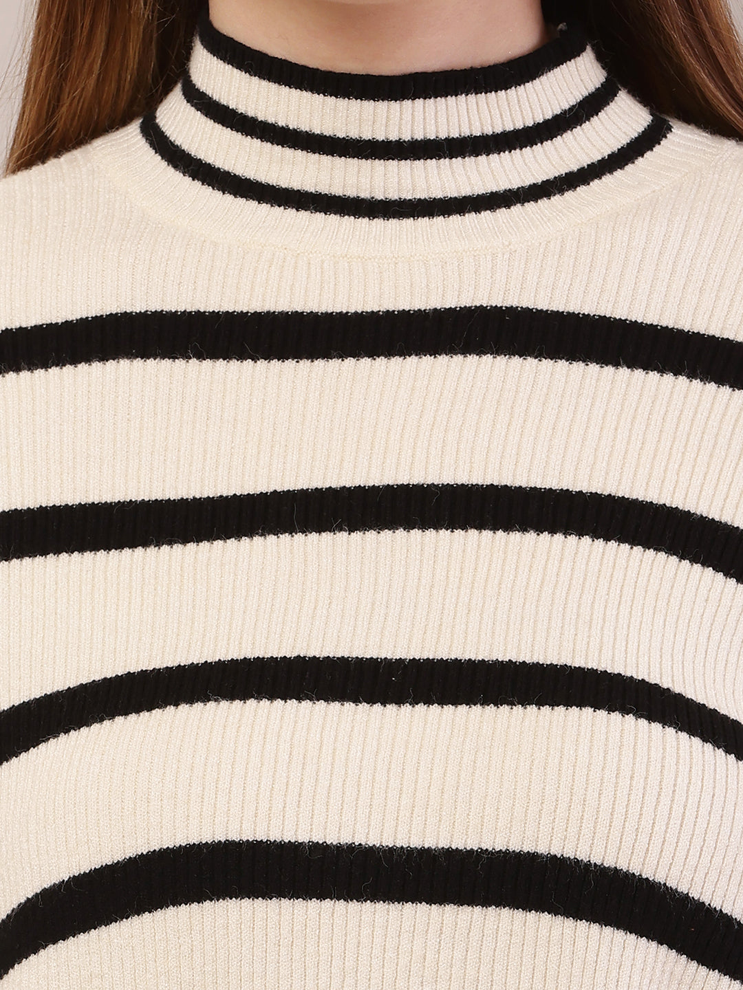 Women cream and black acrylic striped sweater