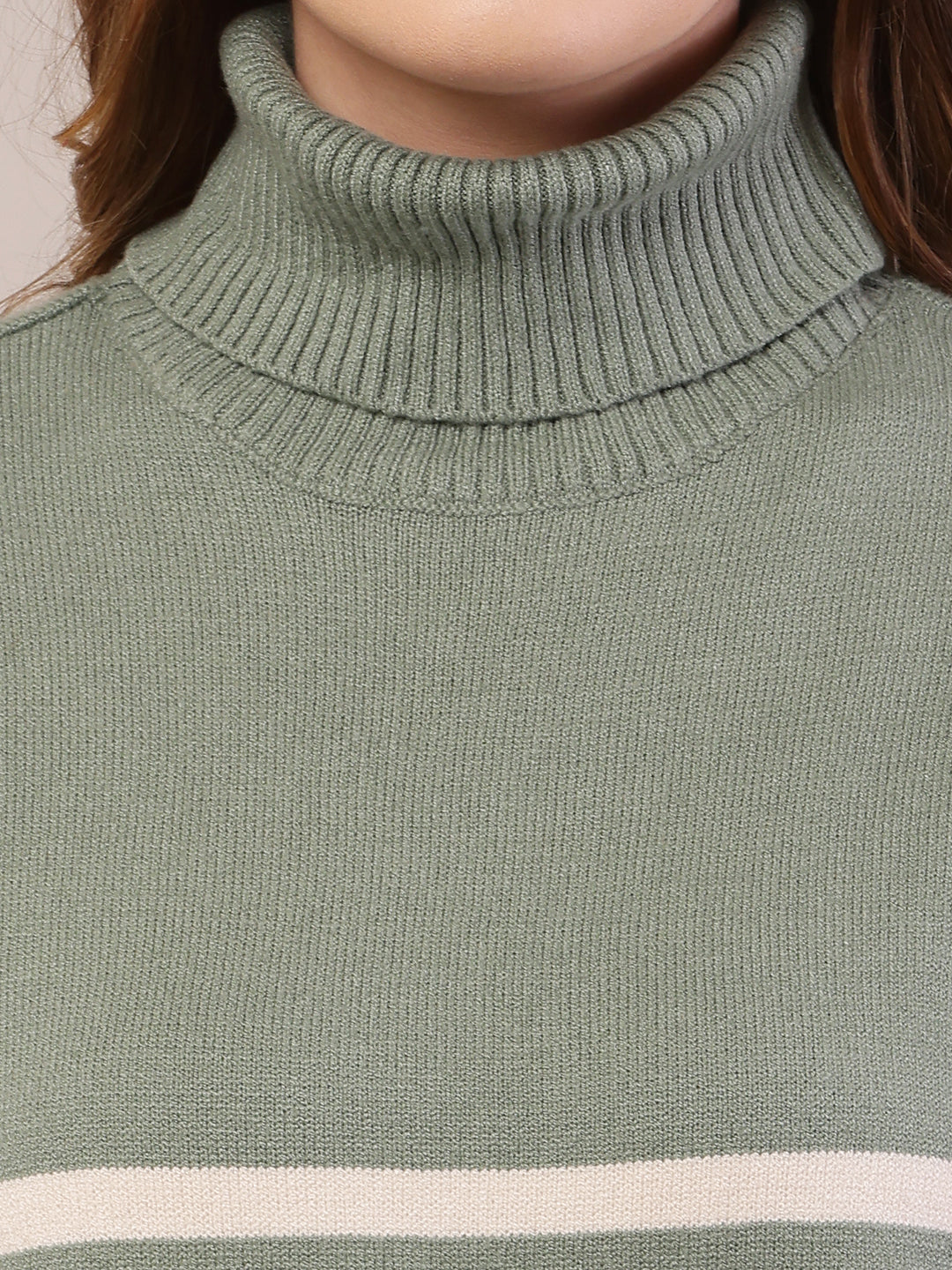 Women green acrylic full sleeve high-neck sweater