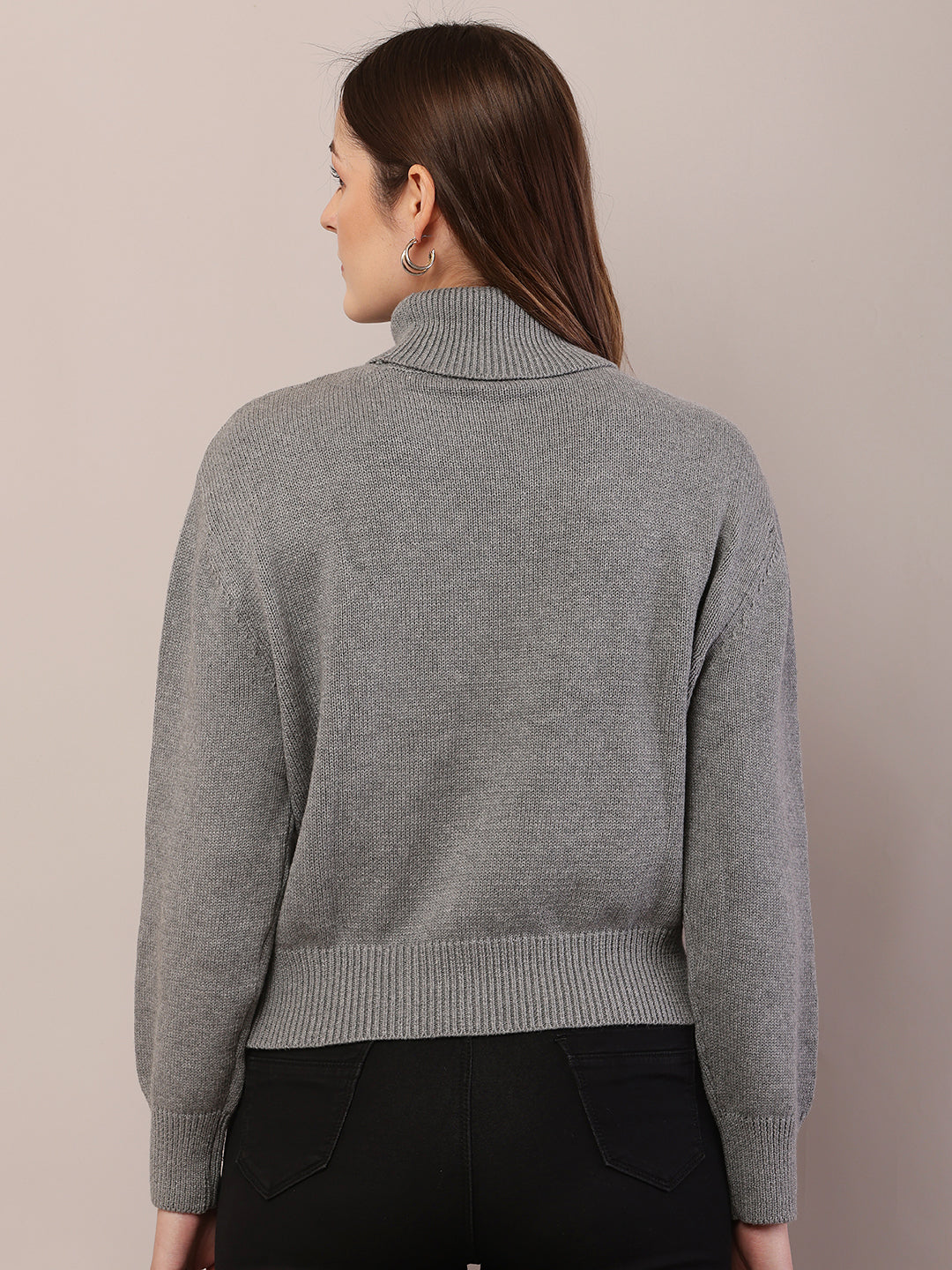 Women grey acrylic full sleeve high-neck sweater