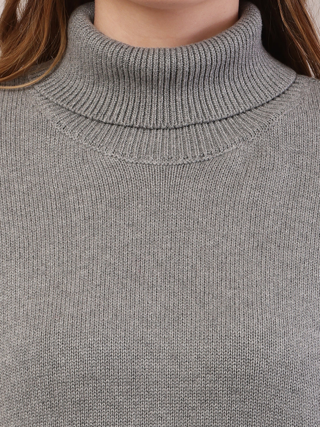 Women grey acrylic full sleeve high-neck sweater