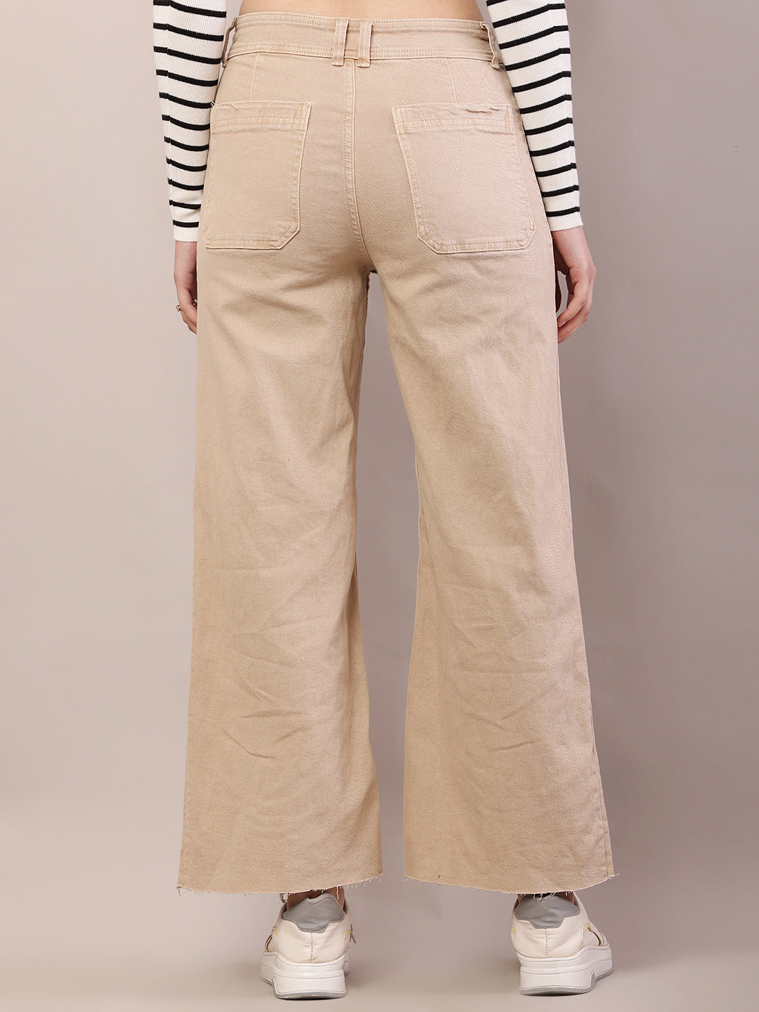 Women light brown cotton button closure jeans