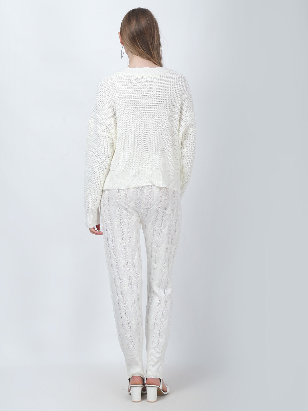 Women White Cable Knit Co-Ord Set