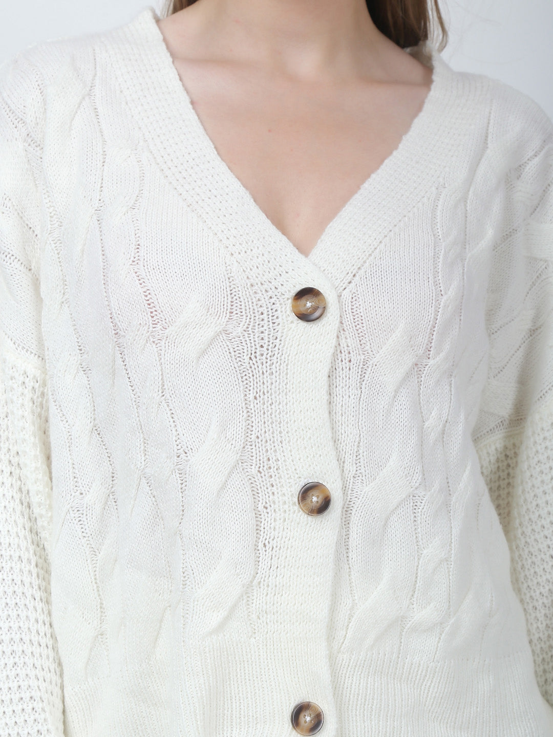 Women White Cable Knit Co-Ord Set