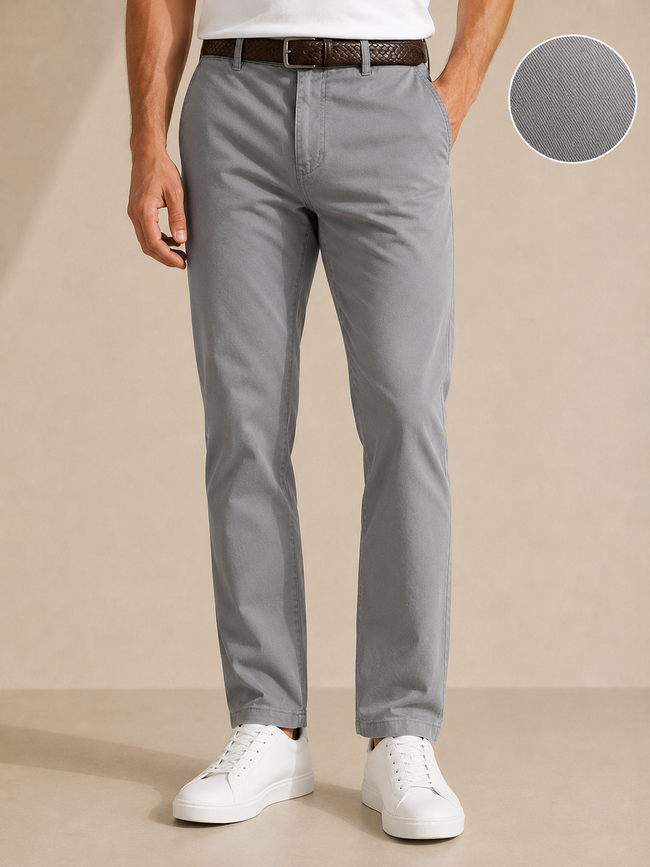 Men Grey Cotton Stretch Chino Trousers