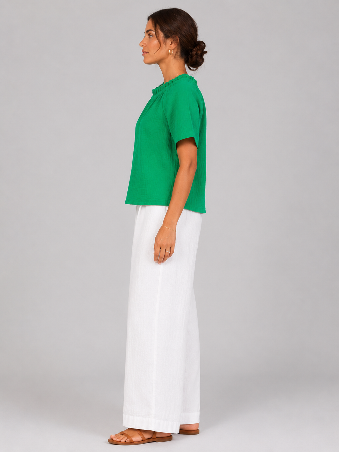 Women Green Gathered Neck Top