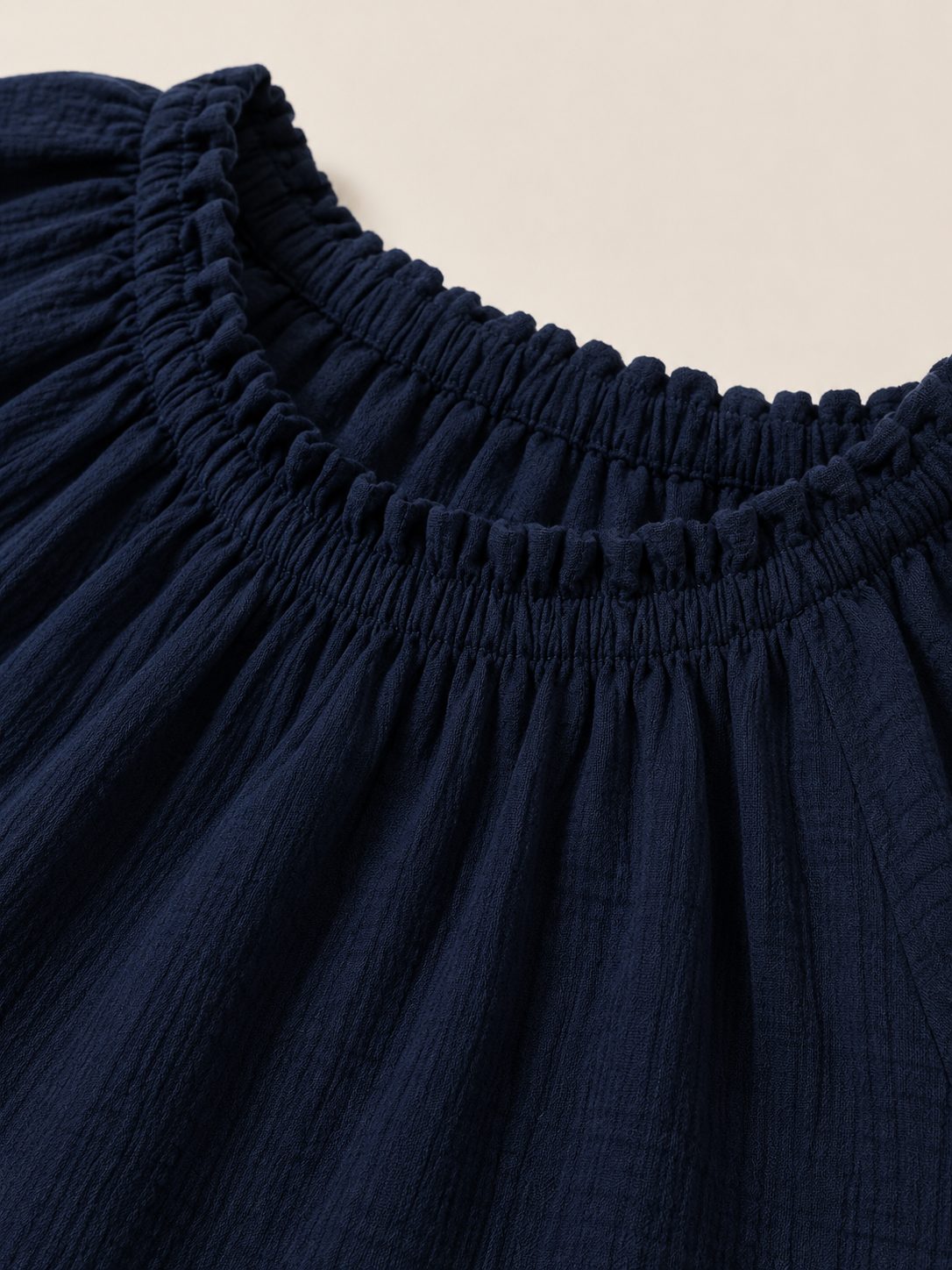 Women Navy Gathered Neck Top
