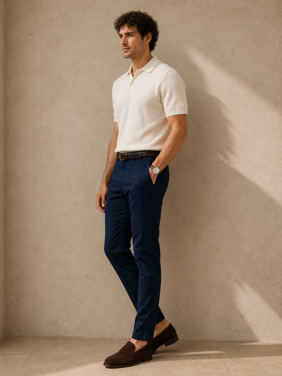 Men Navy Tailored Fit Trousers