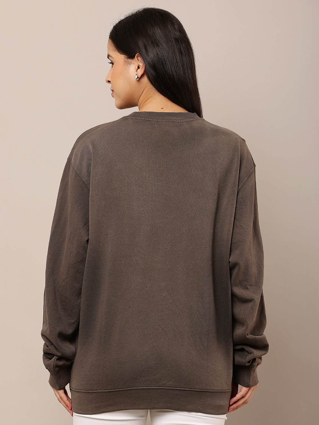 Women Grey Round Neck Cotton Sweatshirt