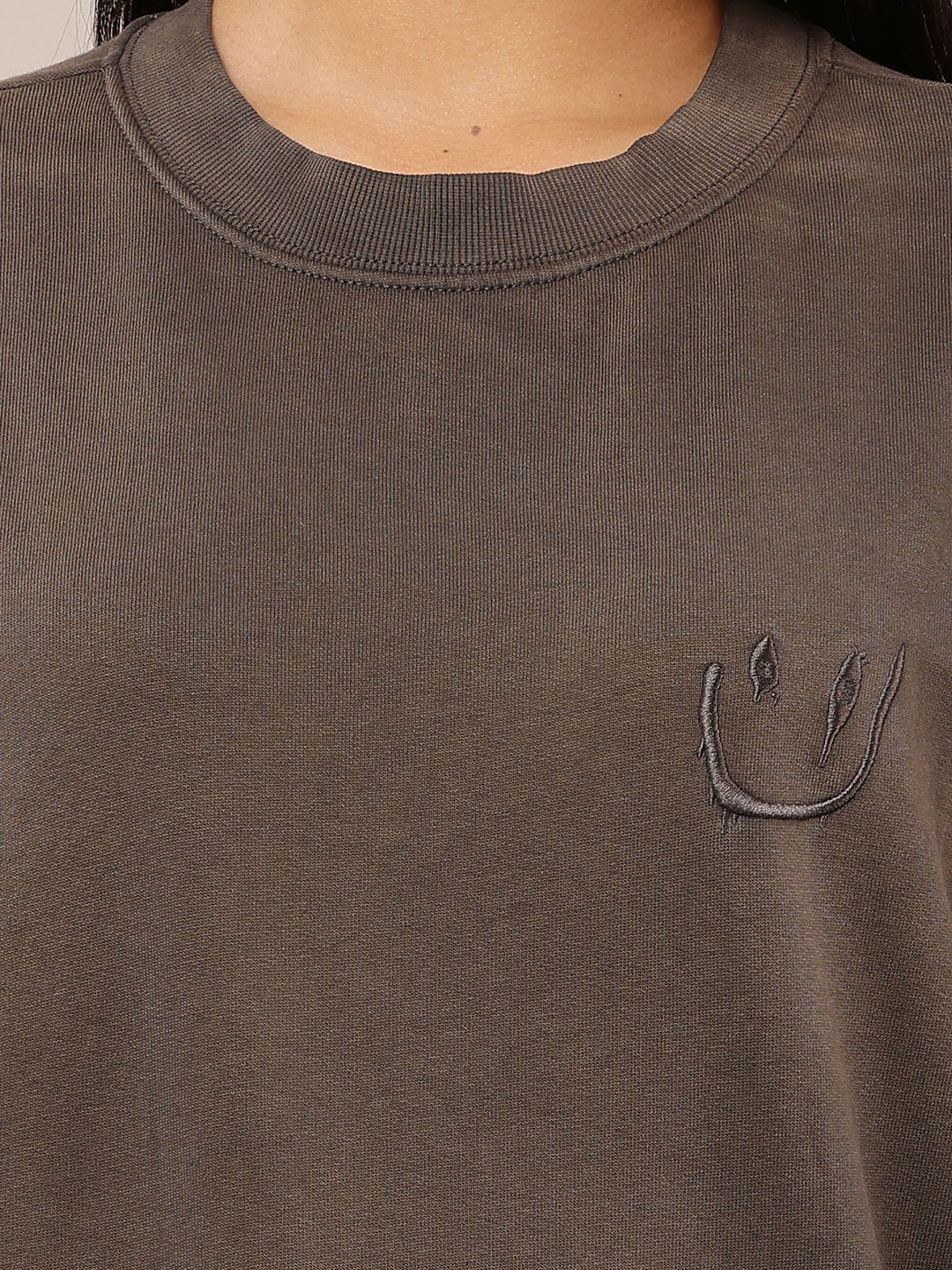 Women Grey Round Neck Cotton Sweatshirt