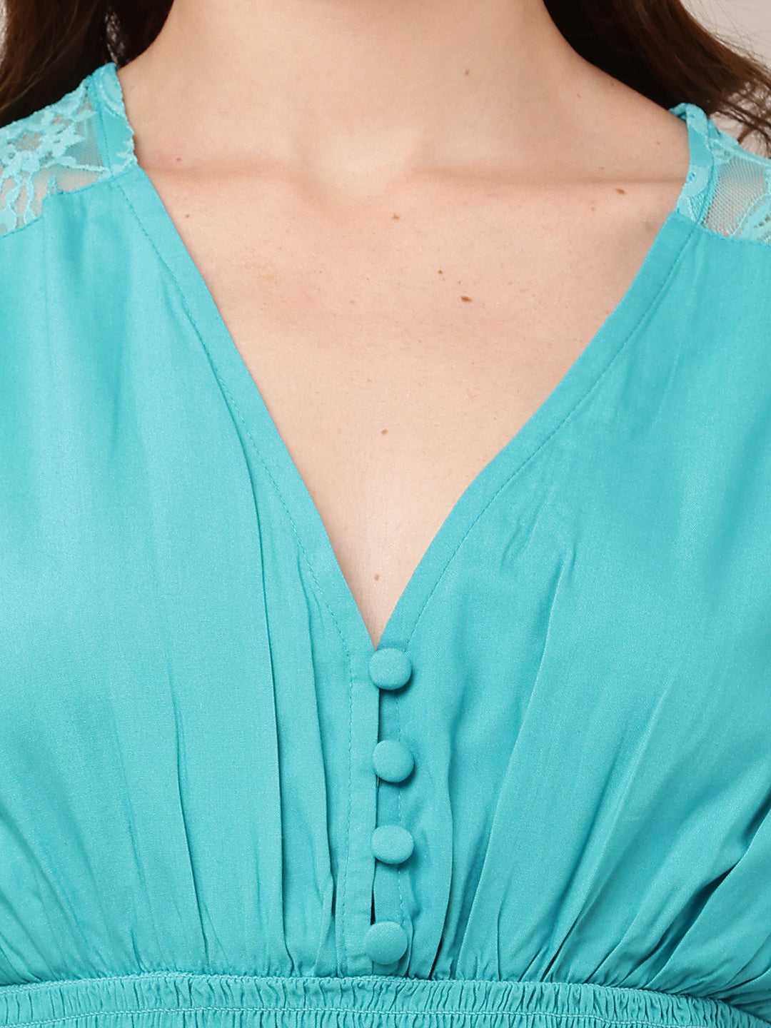 Women V-Neck Short Sleeve Sky Blue Top