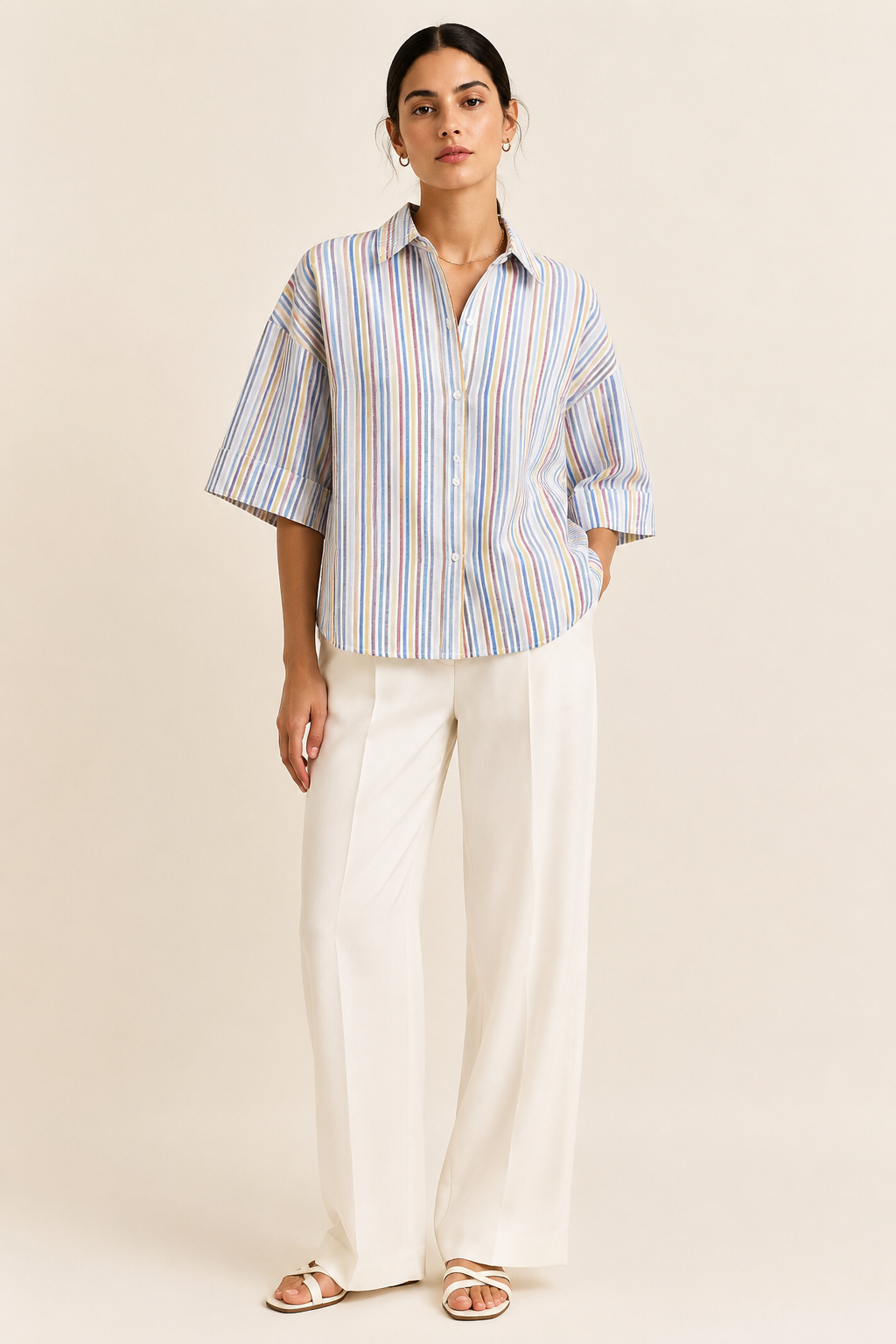 Women Multi Stripe Boxy Fit Shirt