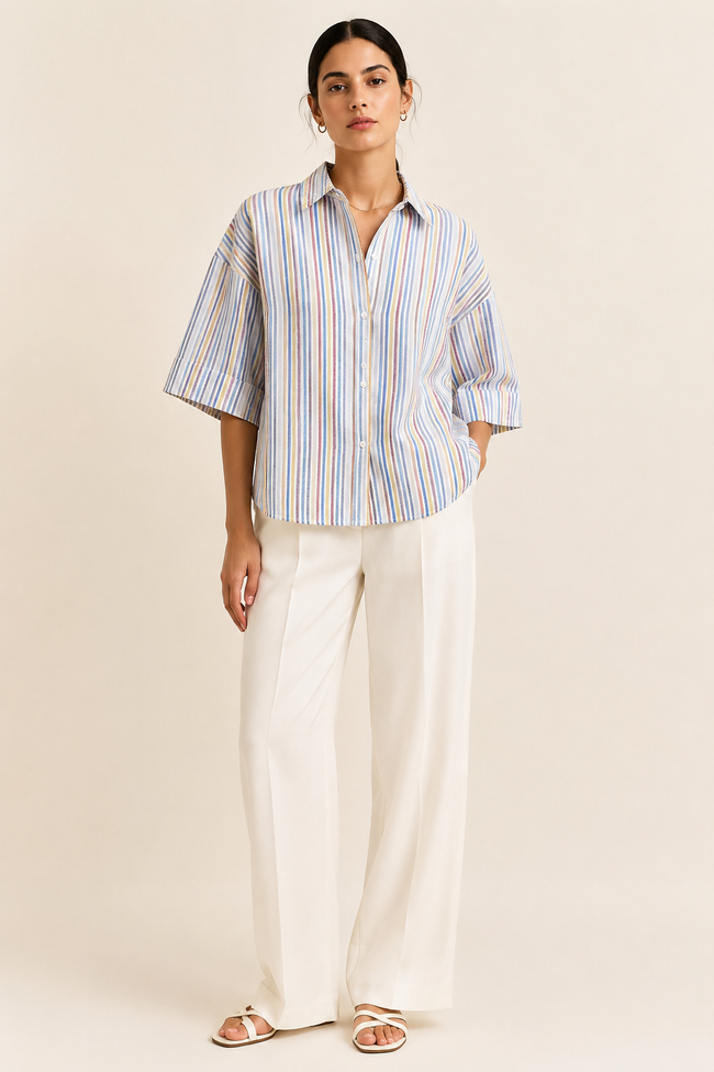 Women Multi Stripe Boxy Fit Shirt