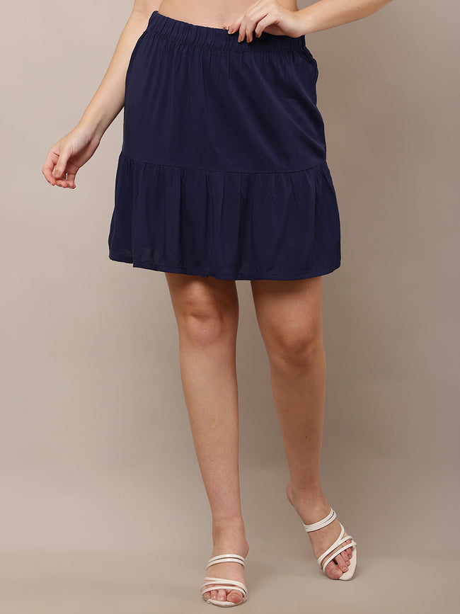 Women Dark Blue Tiered Mini Skirt