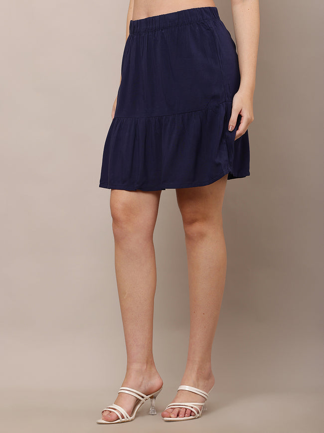 Women Dark Blue Tiered Mini Skirt