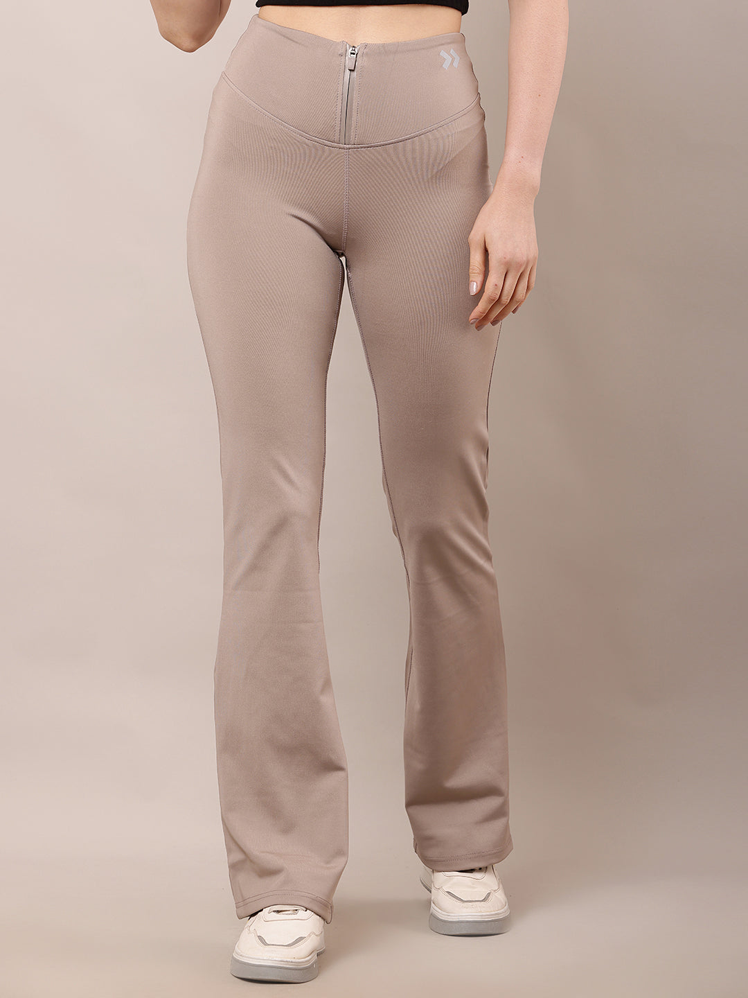 Women Light Brown High-Waist Zipper Trousers