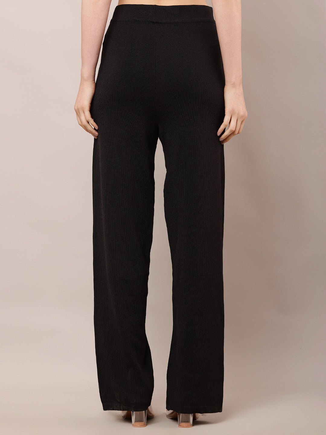 Women High-Rise Black Summer Trousers