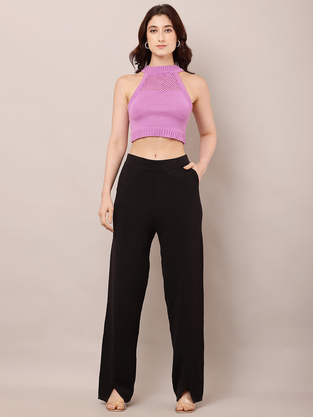 Women High-Rise Black Summer Trousers
