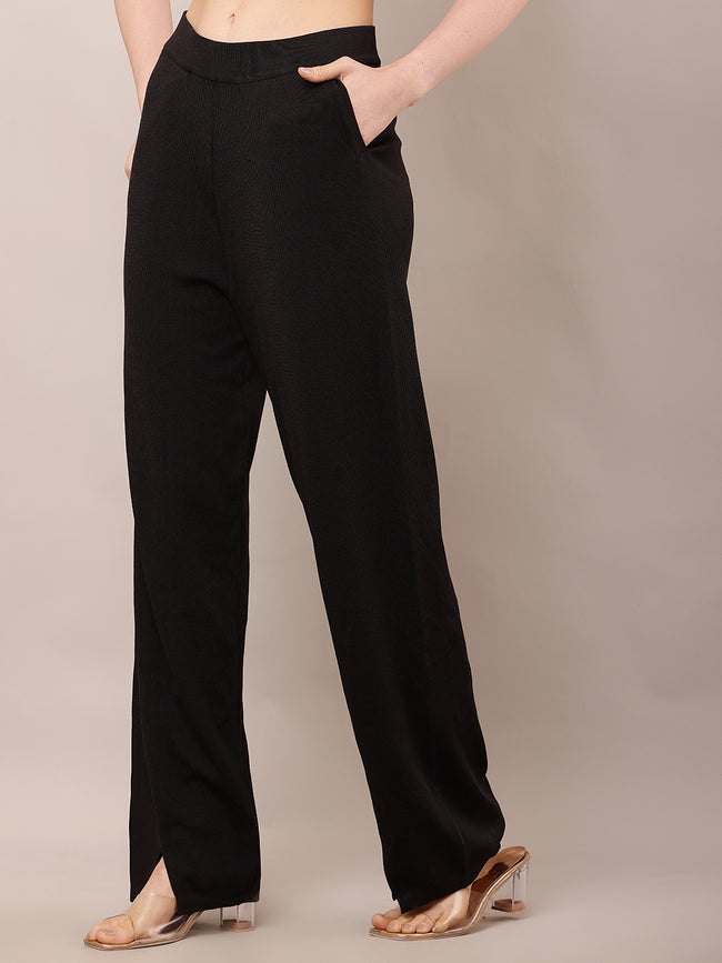 Women High-Rise Black Summer Trousers
