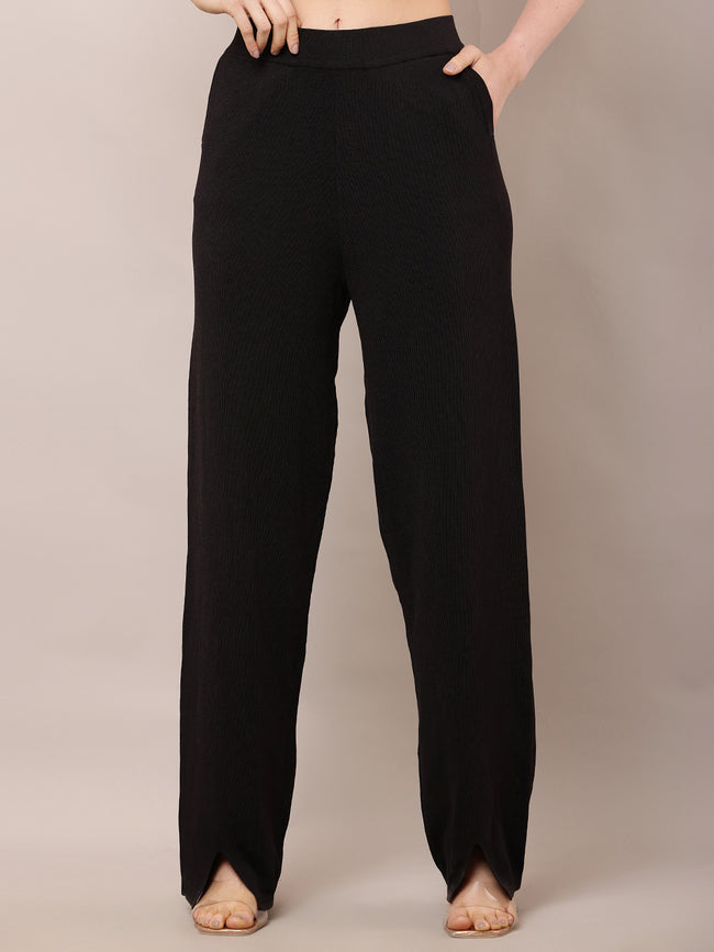 Women High-Rise Black Summer Trousers