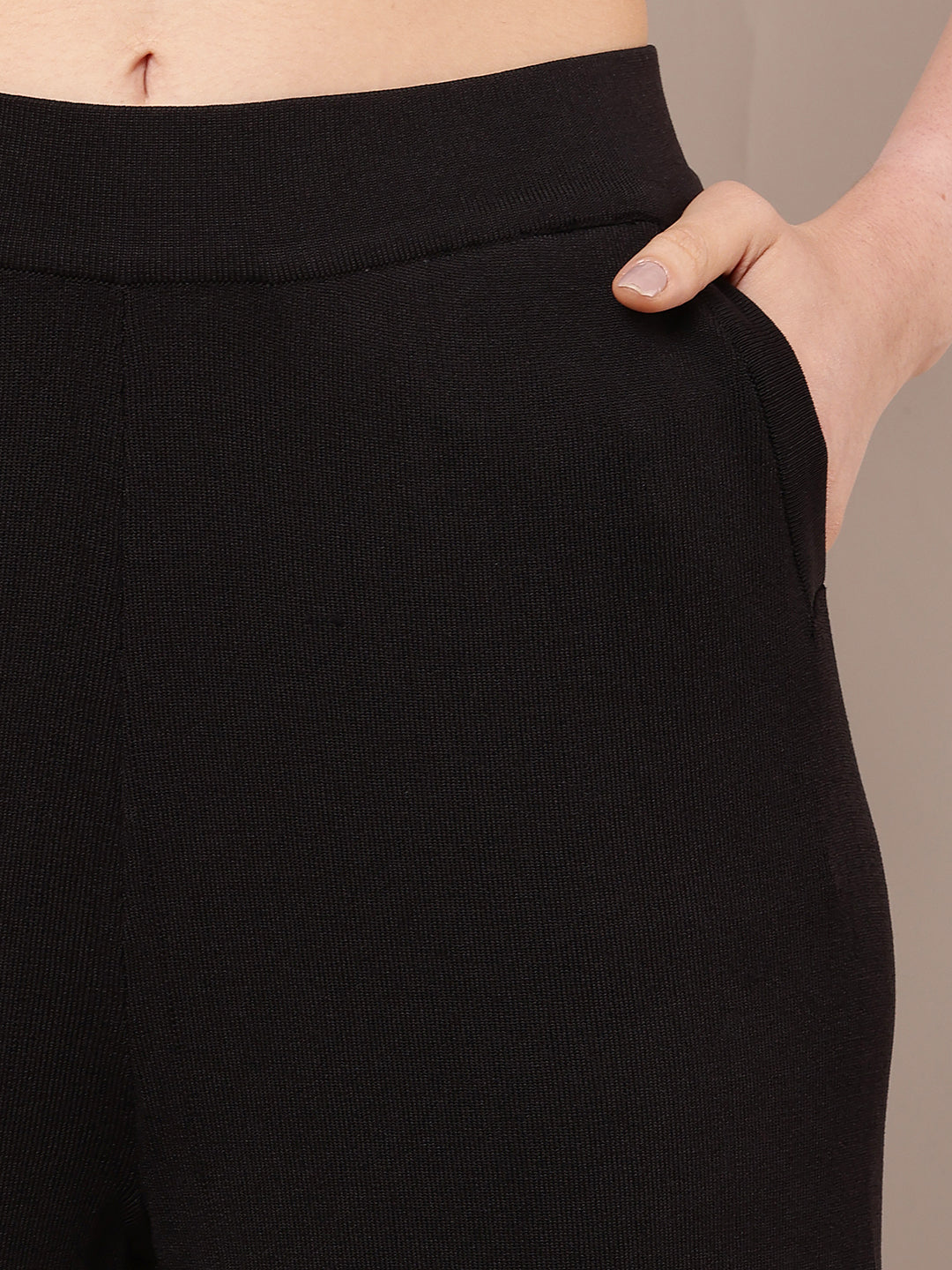 Women High-Rise Black Summer Trousers