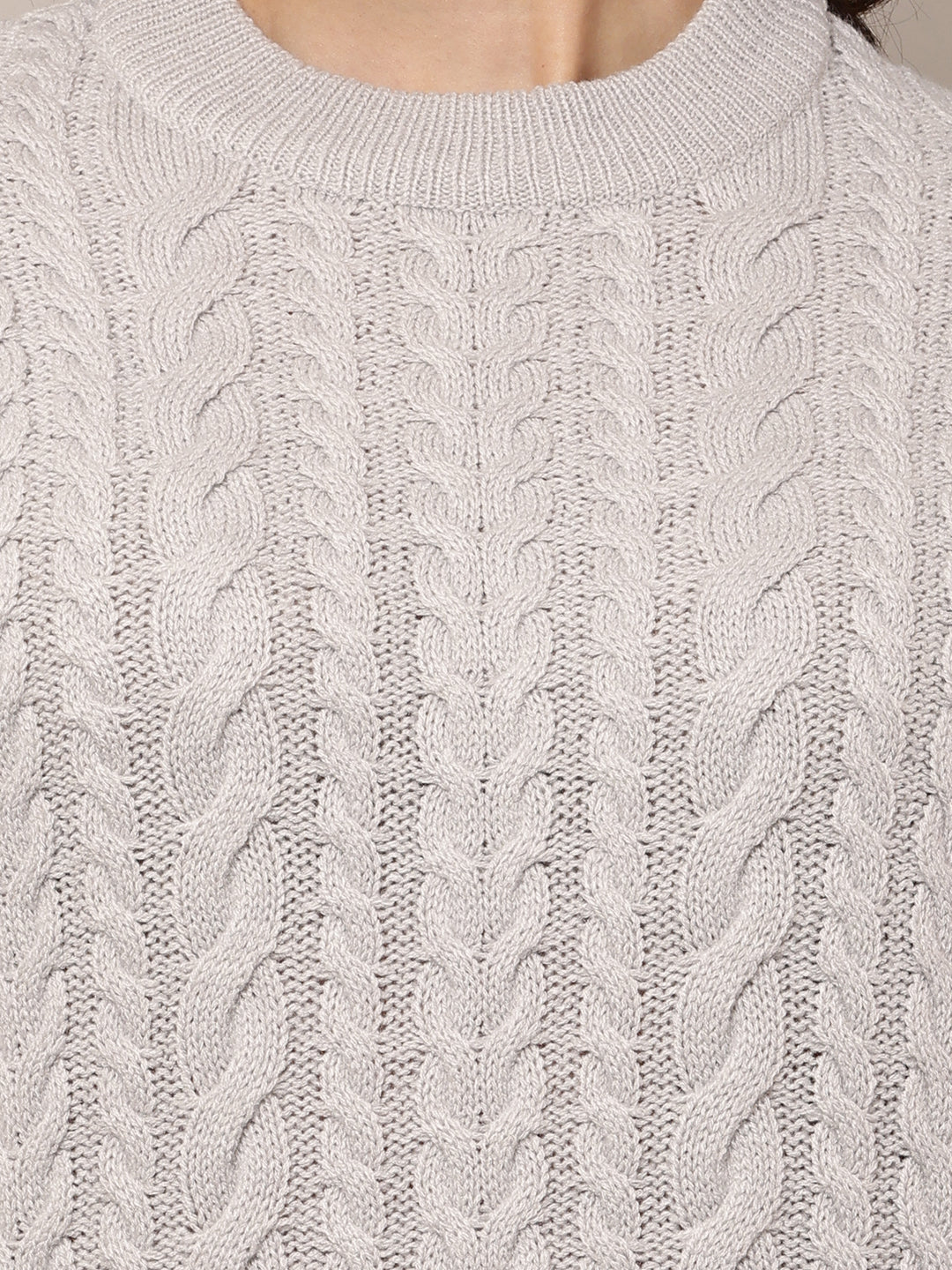 Women Grey Cable Knit Acrylic Sweater