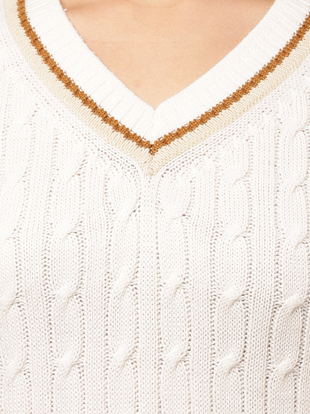 Women White Cable Knit Sleeveless Vest