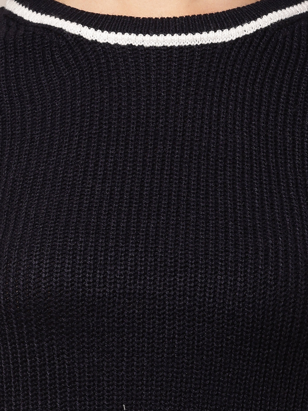 Women Dark Blue Round Neck Sleeveless Vest