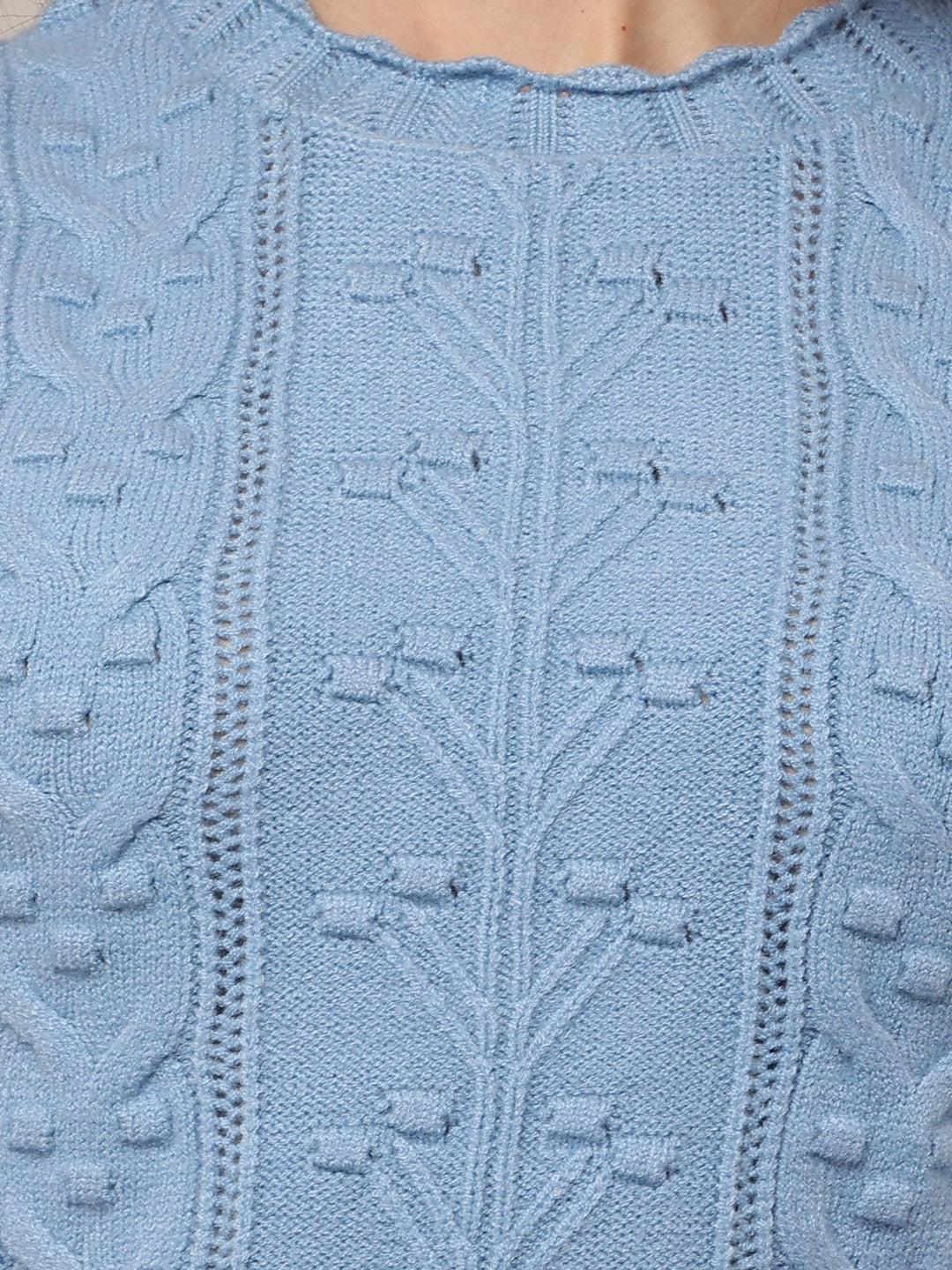 Women Stretchable Blue Round Neck Sweater