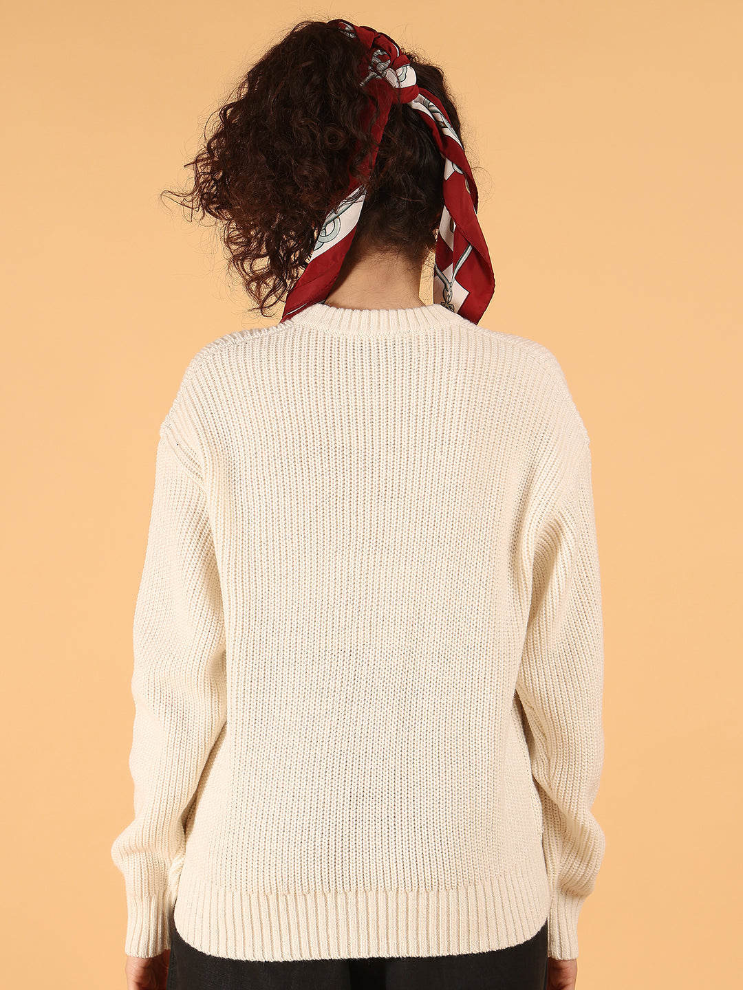 Women Off-White Ribbed Baggy Knit Sweater