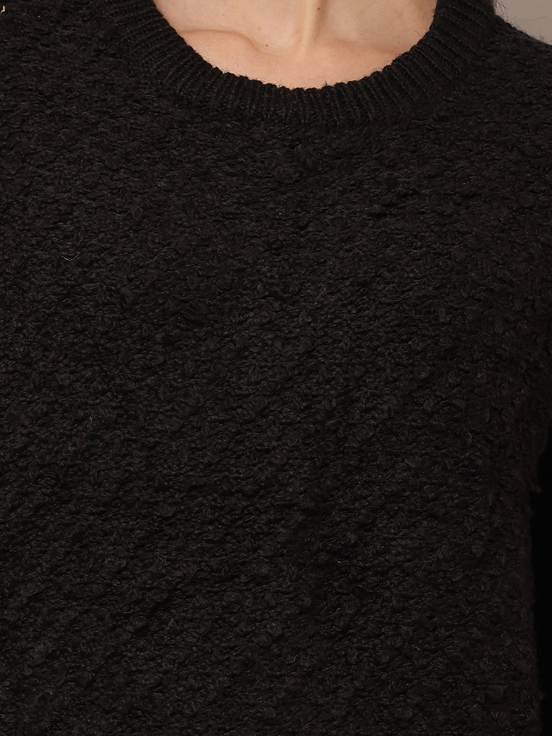 Women Black Round Neck Acrylic Sweater