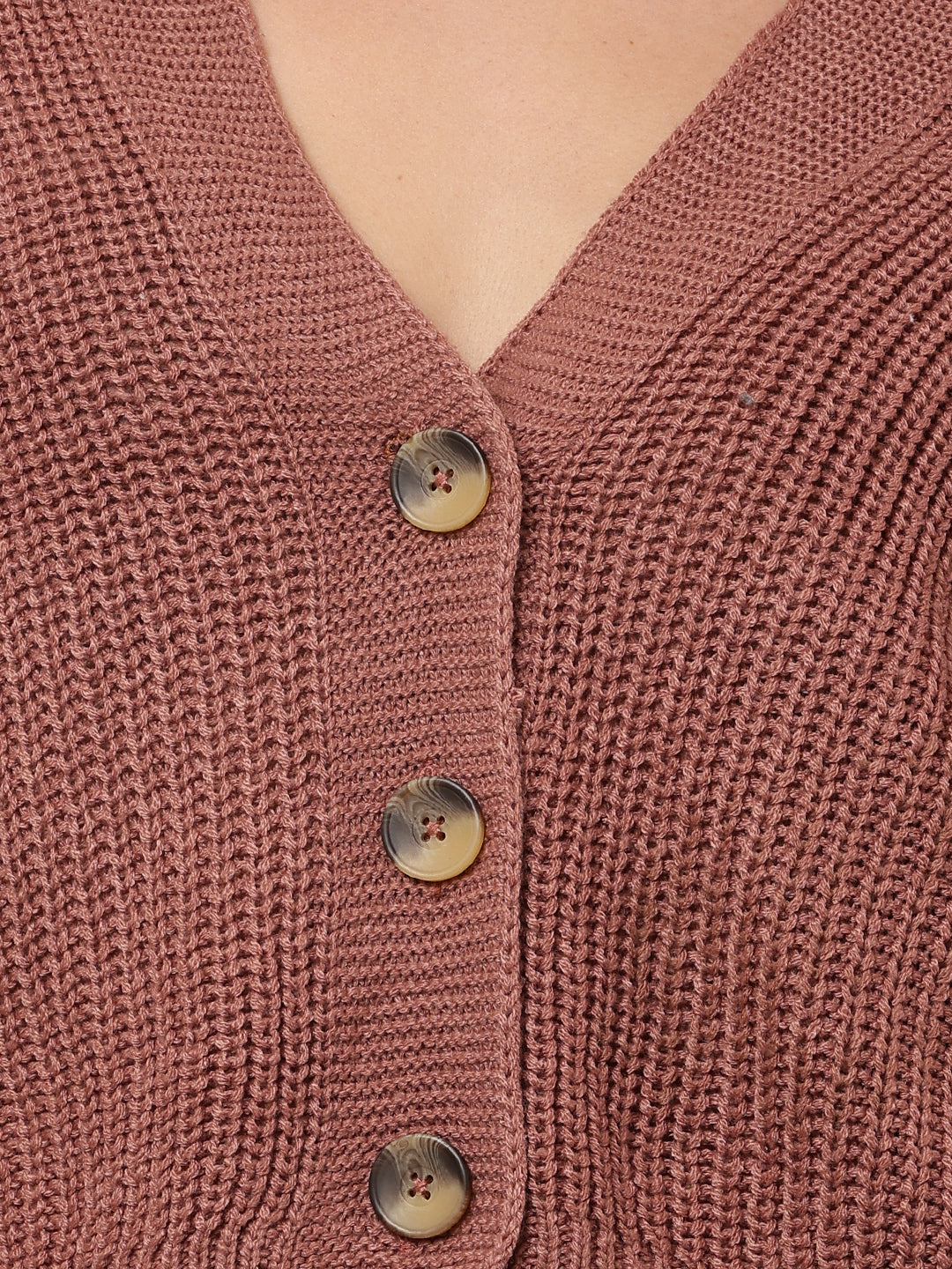 Women Peach V-Neck Acrylic Cardigan