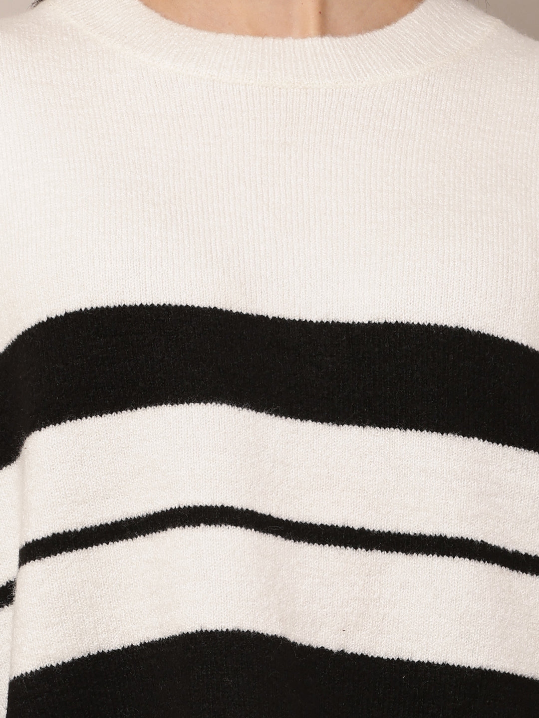 Women White Striped Acrylic Sweater
