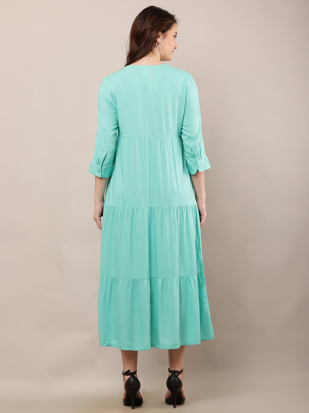 Women Green V-Neck Midi Summer Dress