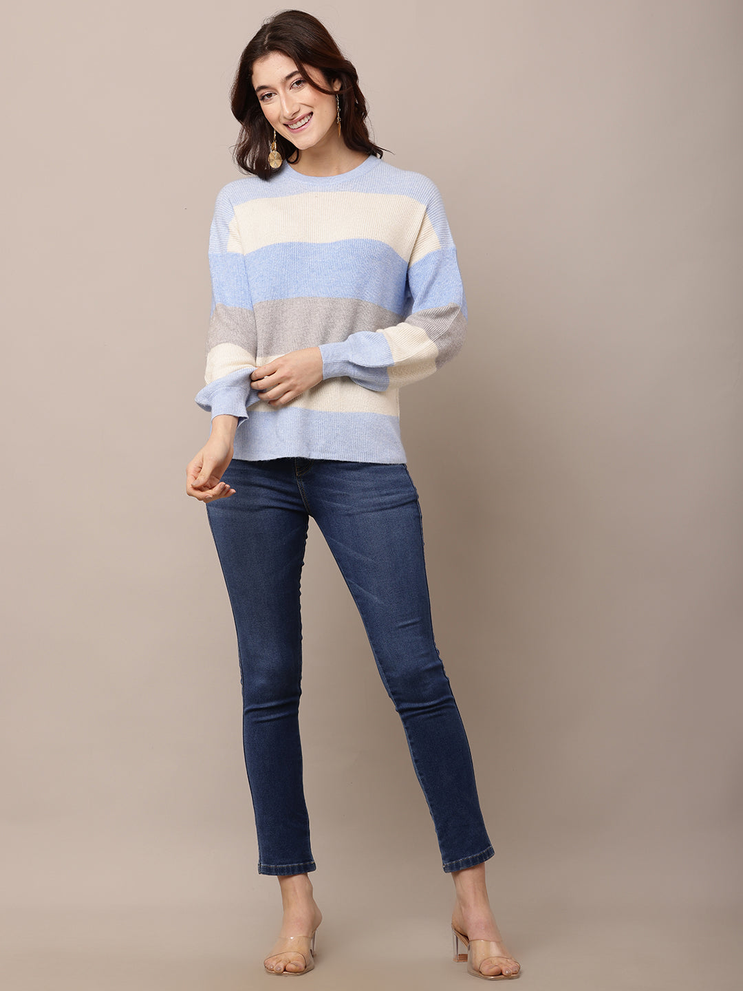 Women Multicolour Striped Viscose Sweater
