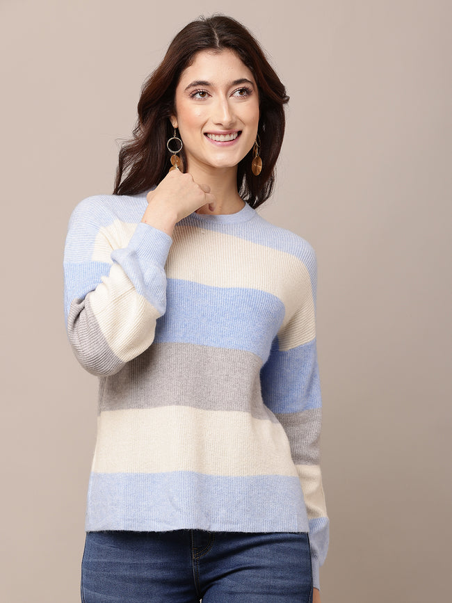 Women Multicolour Striped Viscose Sweater