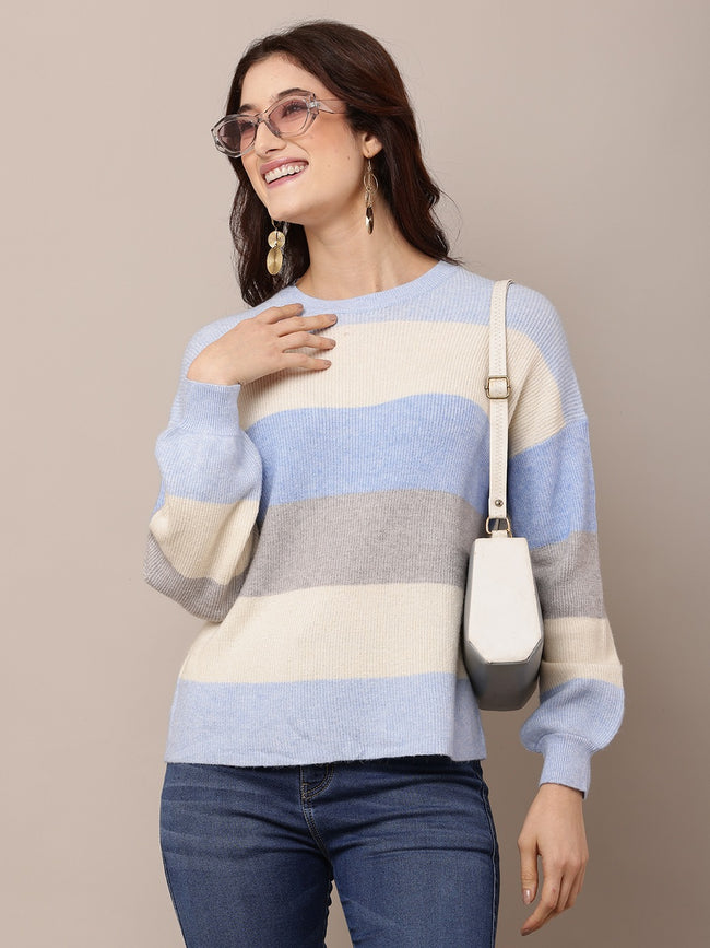 Women Multicolour Striped Viscose Sweater