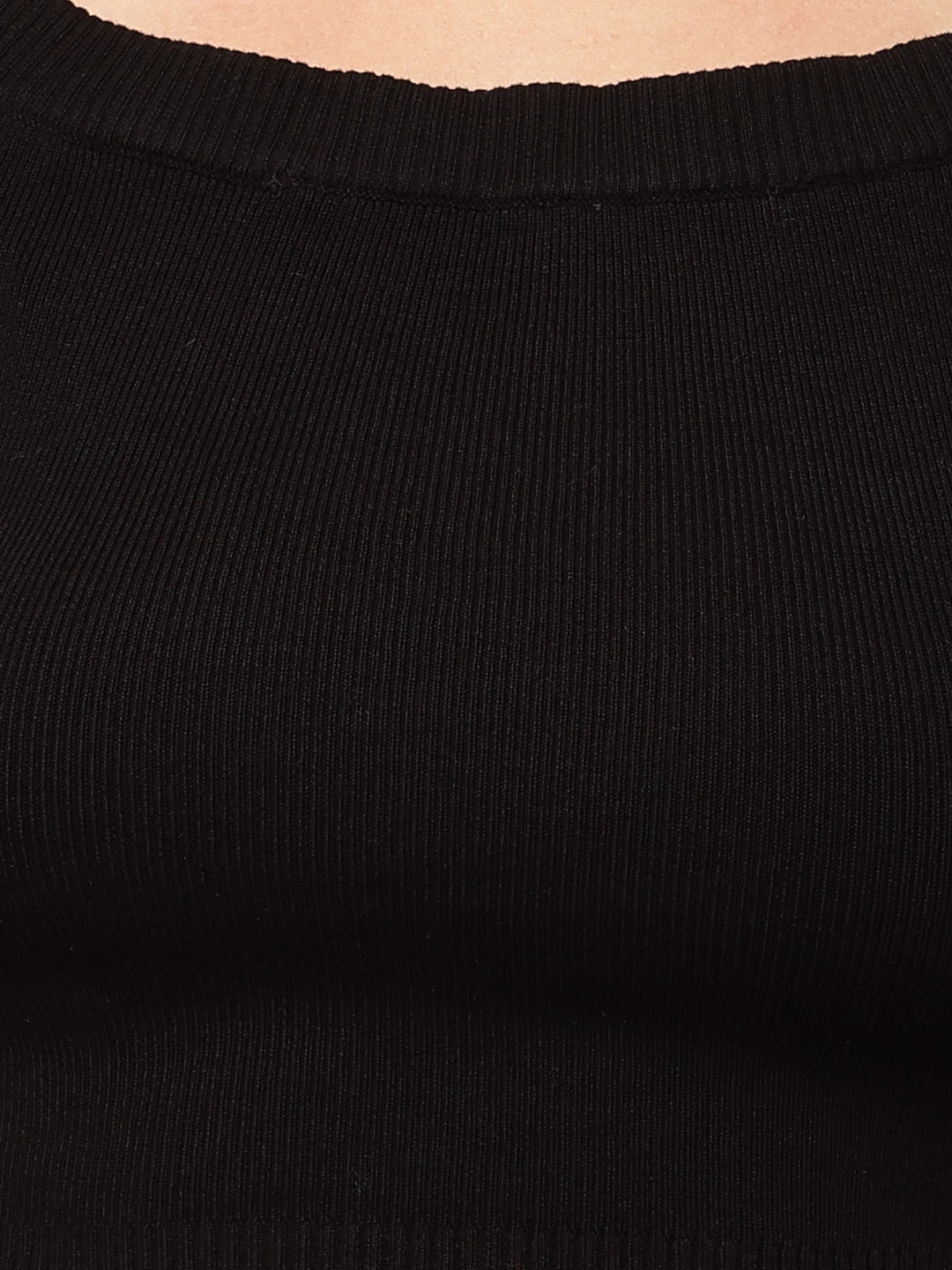 Women Boat Neck Ribbed Black Crop Top